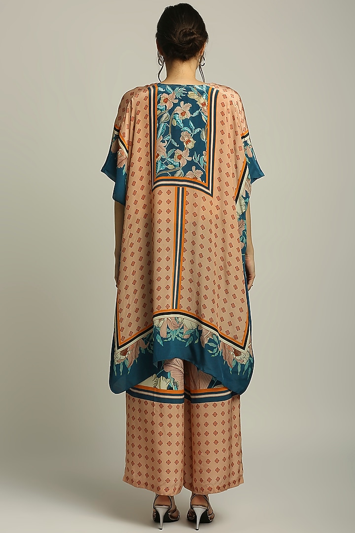 Teal Blue Crepe Printed Pant Set by Soup by Sougat Paul at Pernia's Pop Up Shop
