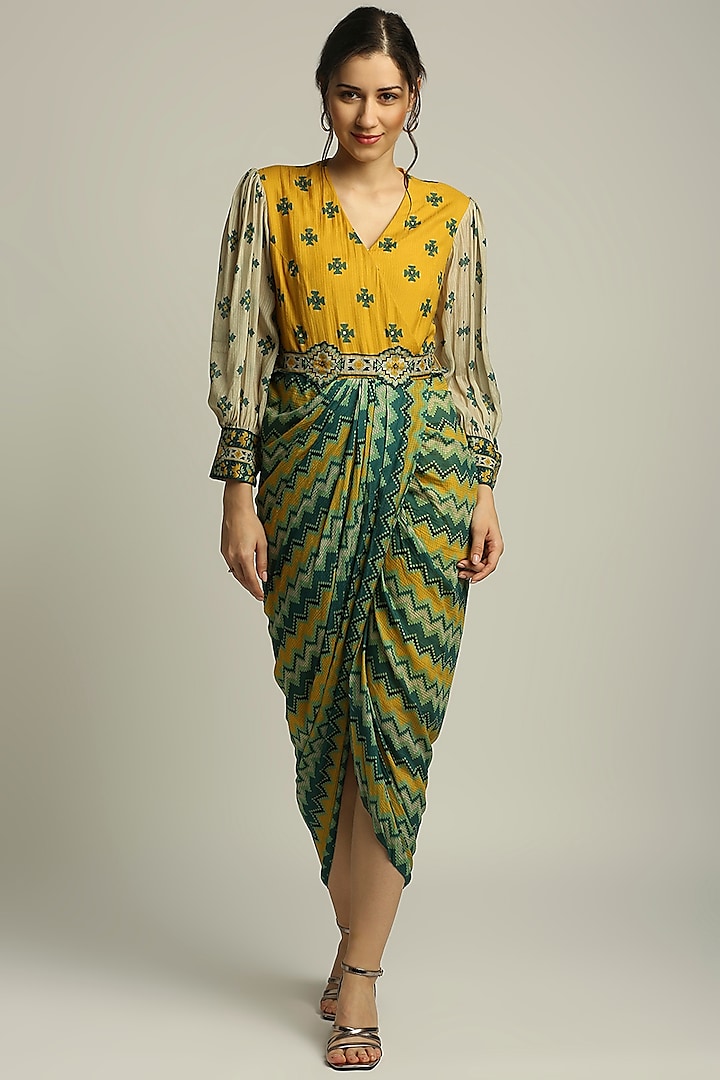 Multi-Colored Printed Draped Dress by Soup by Sougat Paul