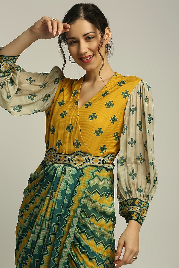 Multi-Colored Printed Draped Vacation Dress by Soup by Sougat Paul at Pernia's Pop Up Shop