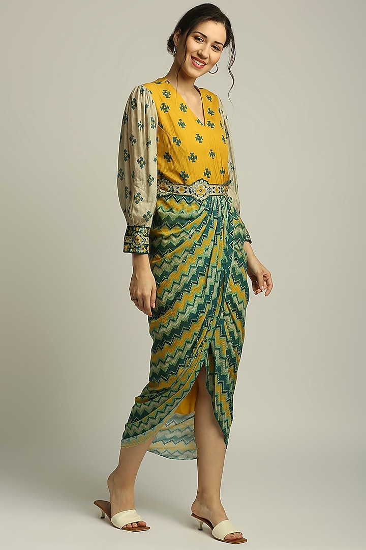 Multi-Colored Printed Draped Vacation Dress by Soup by Sougat Paul at Pernia's Pop Up Shop