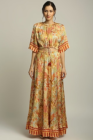 Multi-Colored Satin Skirt Set by Soup by Sougat Paul