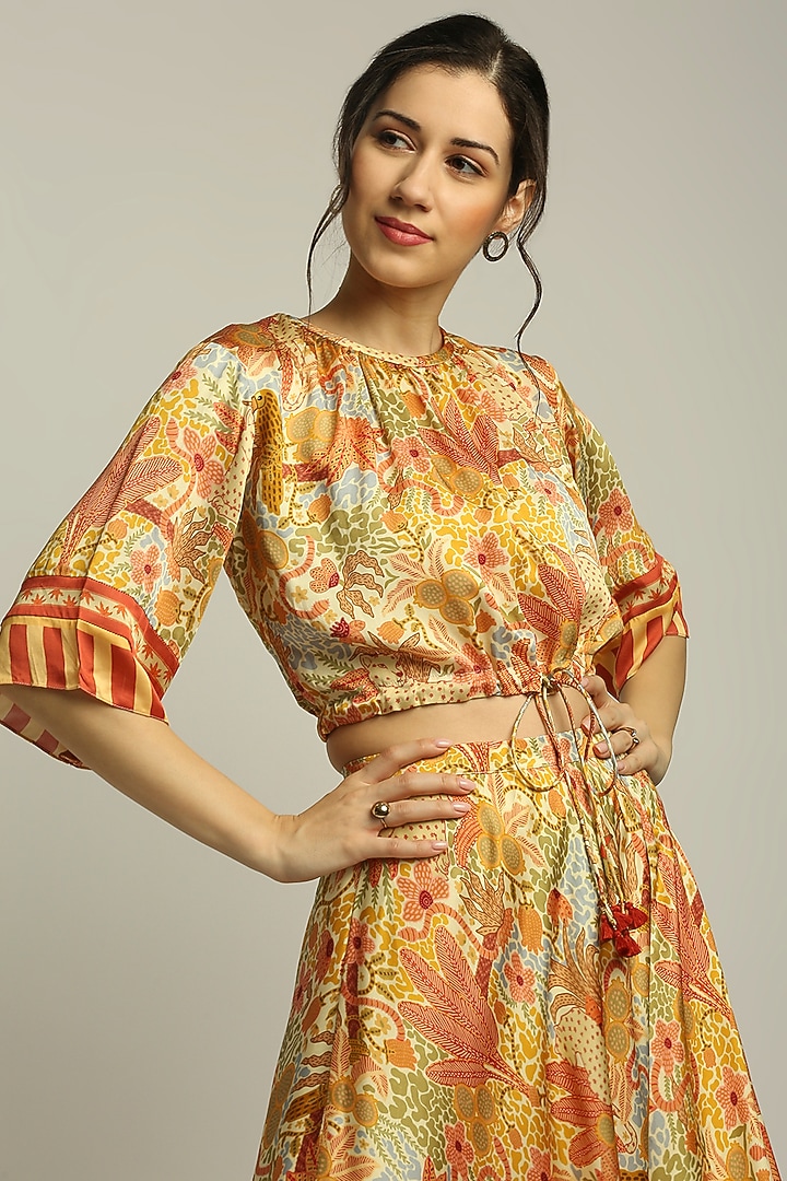 Multi-Colored Satin Skirt Set by Soup by Sougat Paul at Pernia's Pop Up Shop