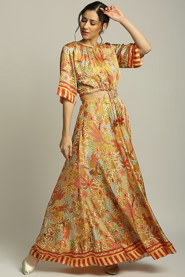 Multi-Colored Satin Skirt Set by Soup by Sougat Paul at Pernia's Pop Up Shop
