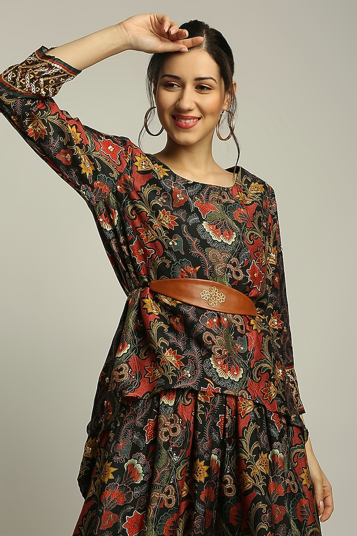 Black Embellished Skirt Set by Soup by Sougat Paul at Pernia's Pop Up Shop