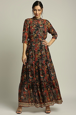 Black Flat Chiffon Maxi Dress by Soup by Sougat Paul