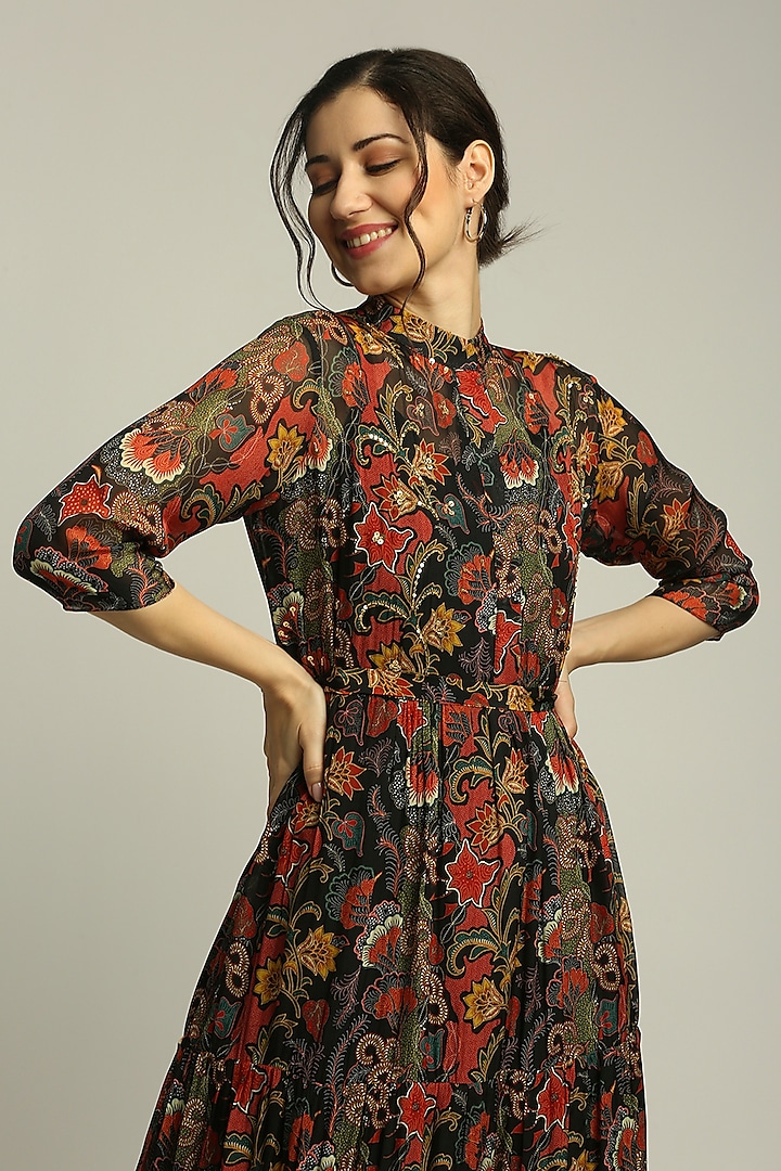 Black Flat Chiffon Maxi Vacation Dress by Soup by Sougat Paul at Pernia's Pop Up Shop