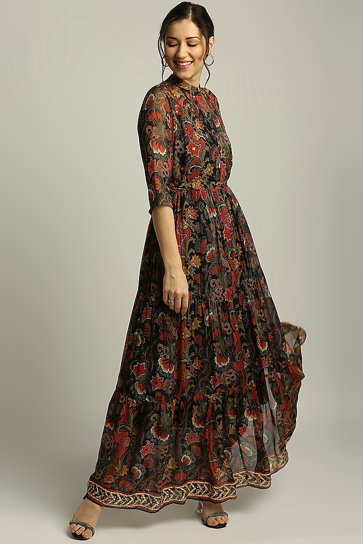 Black Flat Chiffon Maxi Vacation Dress by Soup by Sougat Paul at Pernia's Pop Up Shop