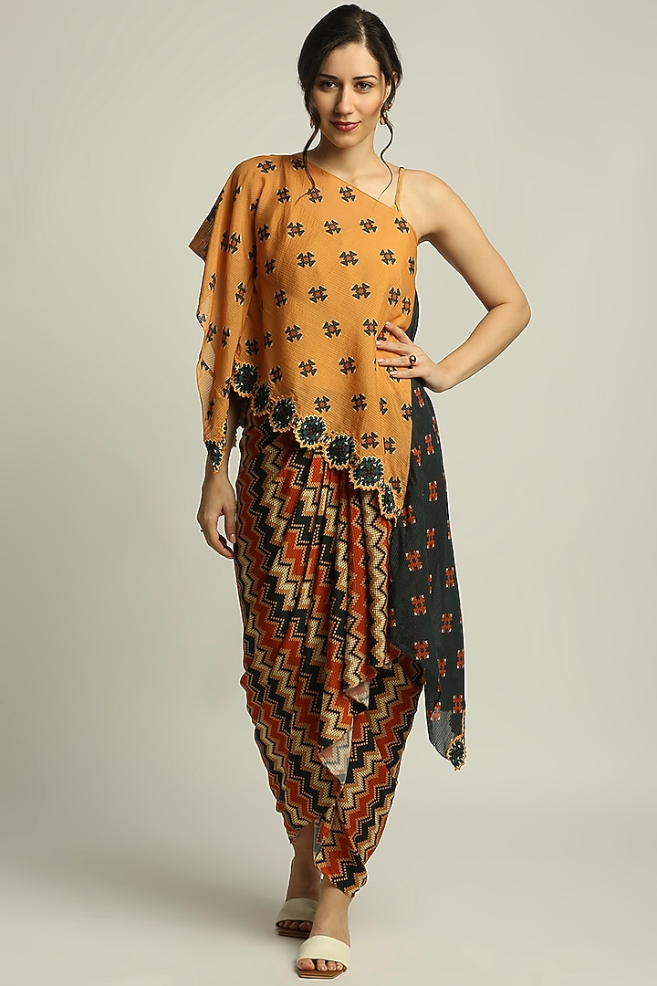 Orange & Black Printed Skirt Set by Soup by Sougat Paul at Pernia's Pop Up Shop