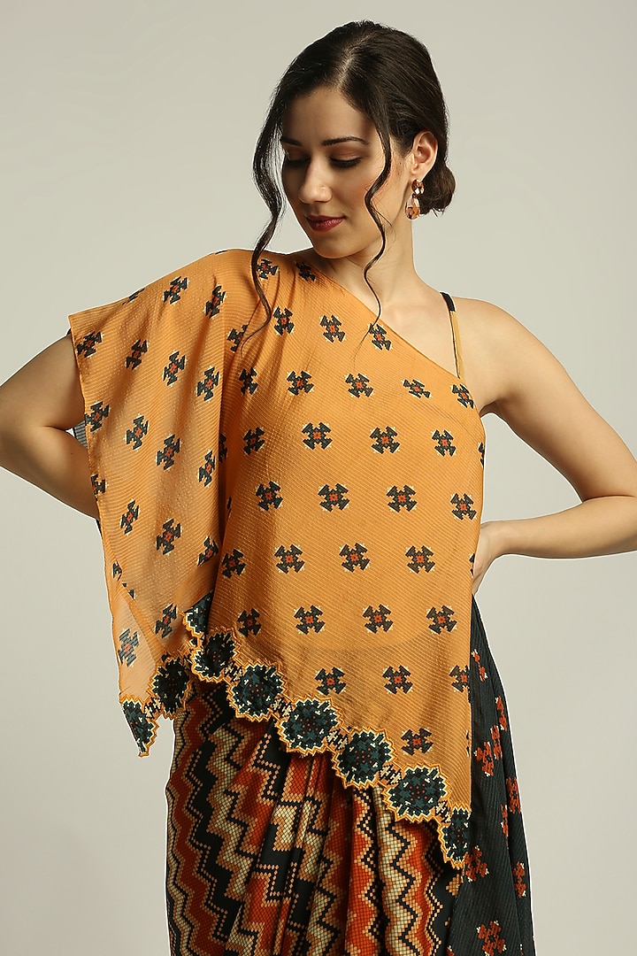 Orange & Black Printed Skirt Set by Soup by Sougat Paul at Pernia's Pop Up Shop