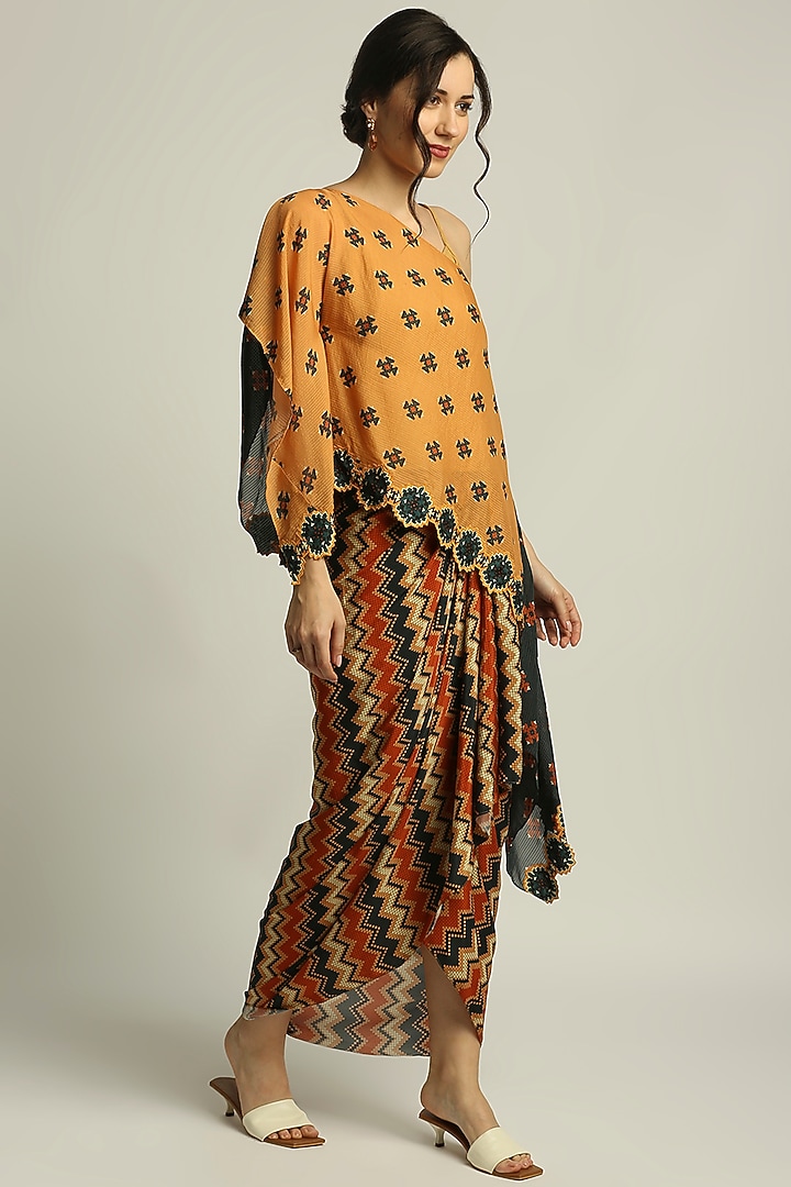 Orange & Black Printed Skirt Set by Soup by Sougat Paul at Pernia's Pop Up Shop