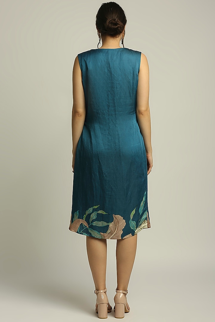 Teal Blue & Peach Crepe Jacket Summer Dress by Soup by Sougat Paul at Pernia's Pop Up Shop