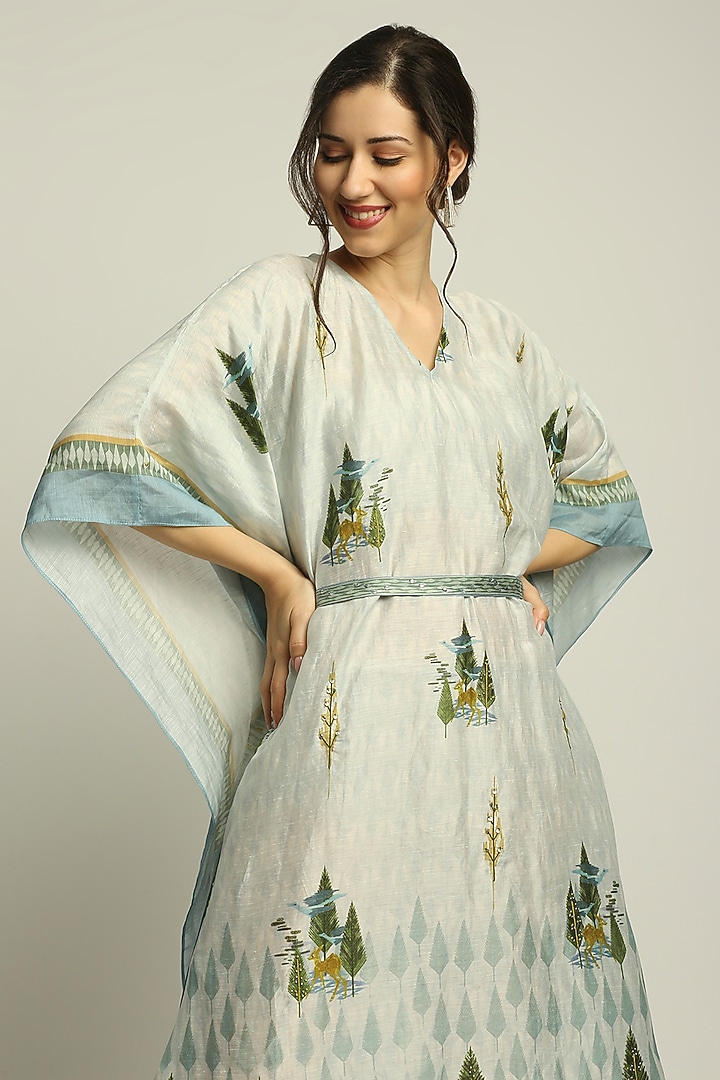 Sage Green Printed Kaftan by Soup by Sougat Paul at Pernia's Pop Up Shop