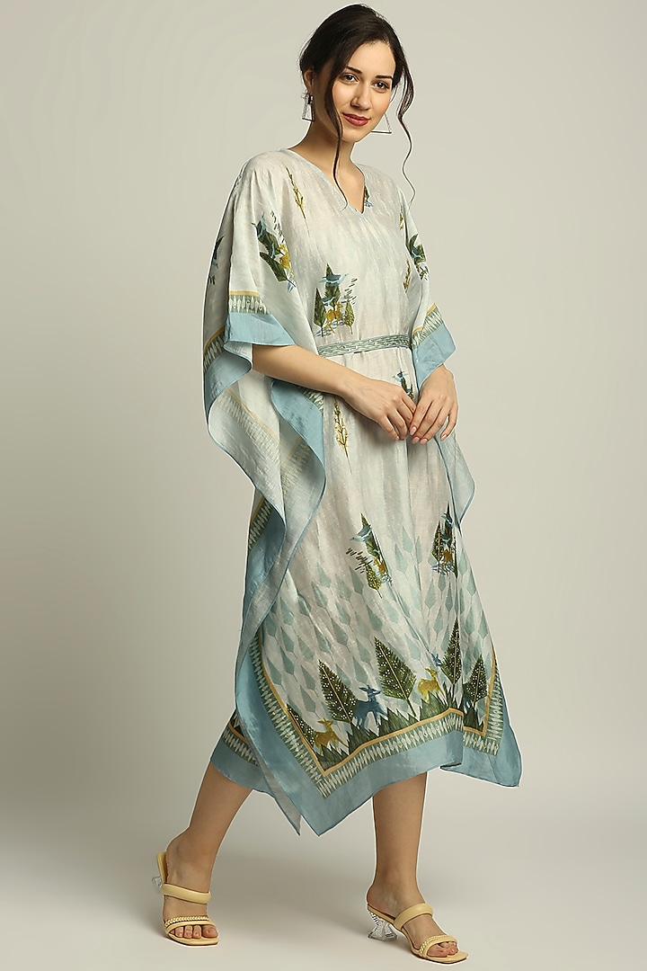 Sage Green Printed Kaftan by Soup by Sougat Paul at Pernia's Pop Up Shop