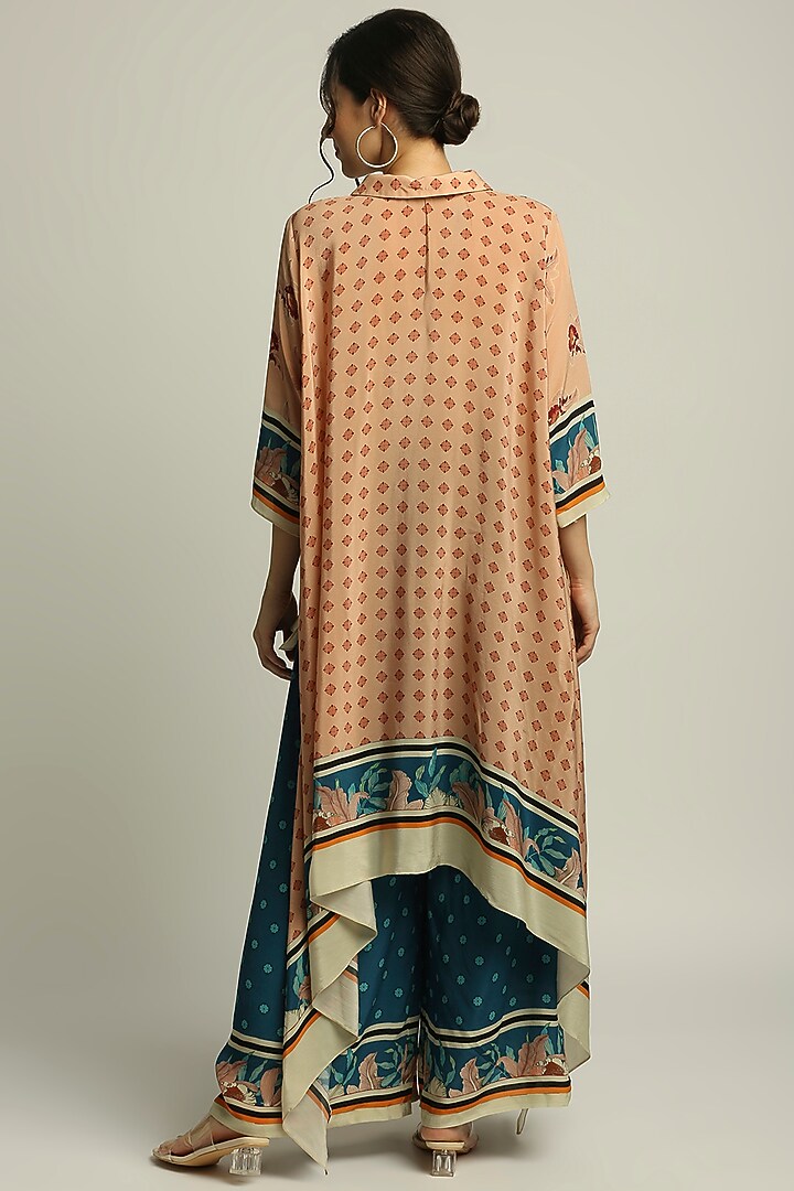 Peach & Teal Blue Crepe Pant Set by Soup by Sougat Paul at Pernia's Pop Up Shop