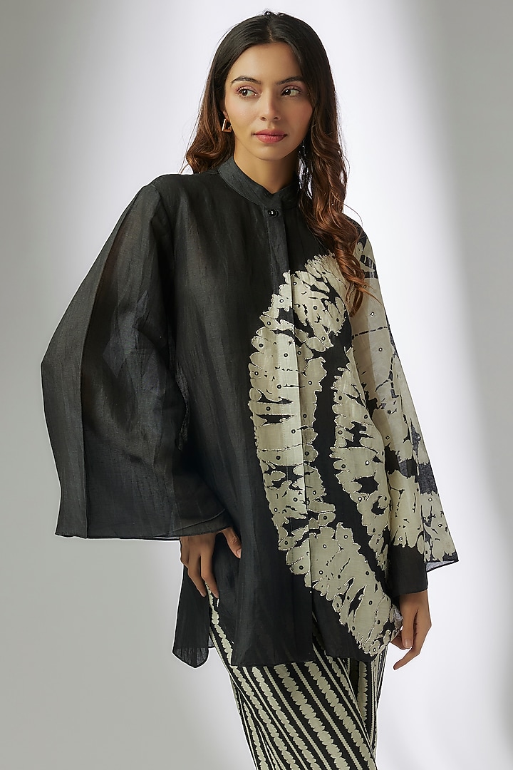 Black Malaysian Silk Embellished Co-Ord Set by Soup by Sougat Paul at Pernia's Pop Up Shop