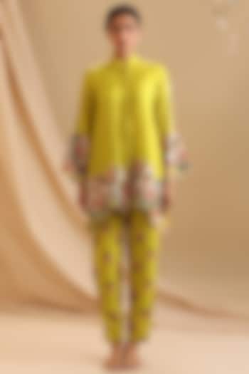 Yellow Malaysian Silk Embellished Co-Ord Set by Soup by Sougat Paul at Pernia's Pop Up Shop