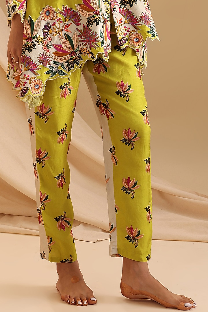 Yellow Malaysian Silk Embellished Co-Ord Set by Soup by Sougat Paul at Pernia's Pop Up Shop