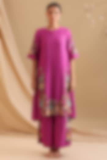 Fuchsia Pink Chanderi Embellished Kurta Set by Soup by Sougat Paul