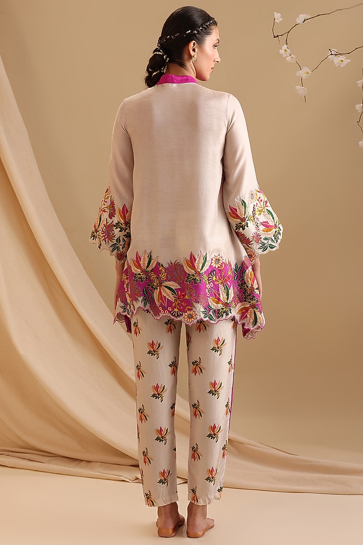 Fuchsia Pink Malaysian Silk Embellished Co-Ord Set by Soup by Sougat Paul at Pernia's Pop Up Shop