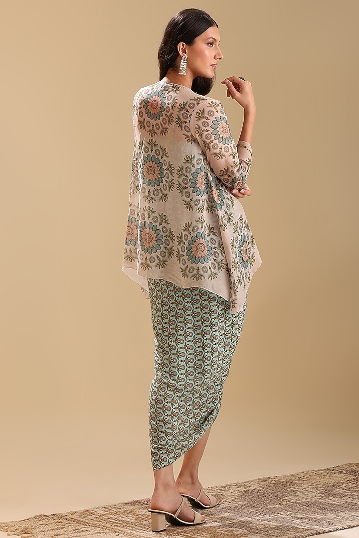 Green Crepe Printed Vacation Dress With Cape by Soup by Sougat Paul at Pernia's Pop Up Shop