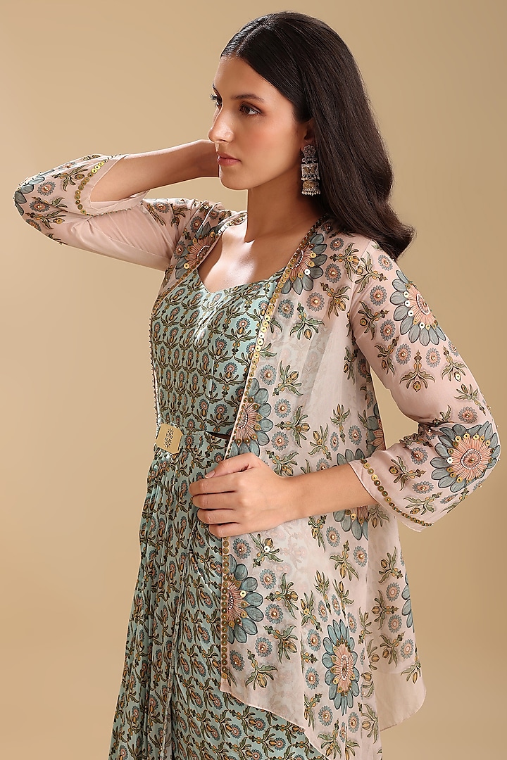 Green Crepe Printed Vacation Dress With Cape by Soup by Sougat Paul at Pernia's Pop Up Shop