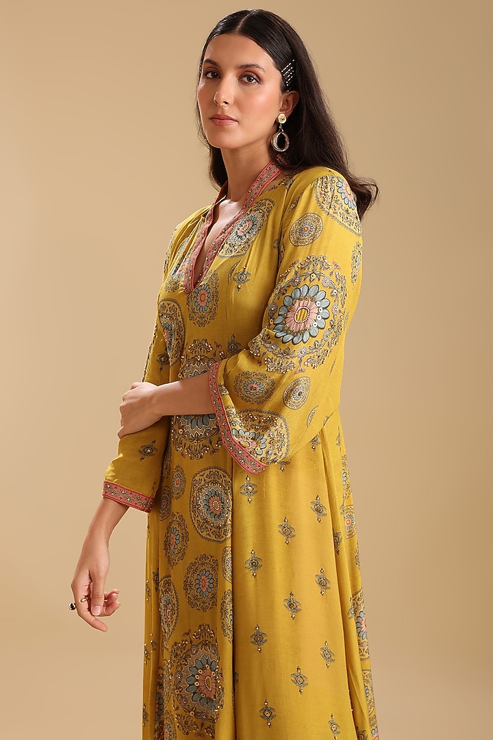 Yellow Chanderi Embellished Vacation Dress by Soup by Sougat Paul at Pernia's Pop Up Shop