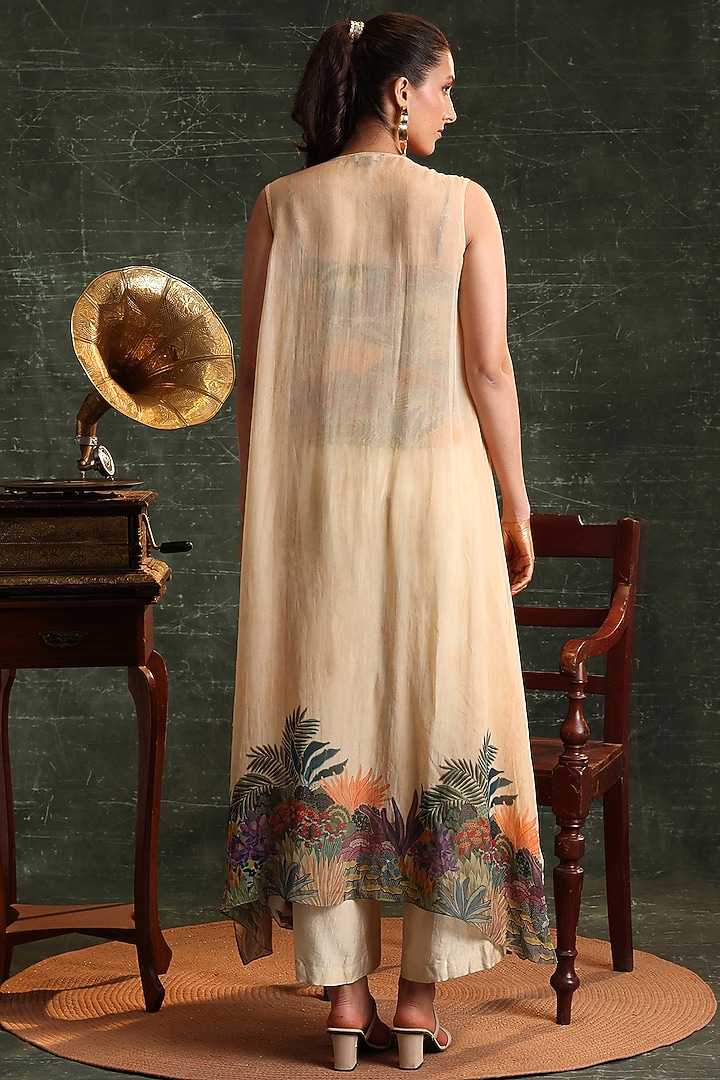 Beige Organza Embellished Asymmetrical Cape Set by Soup by Sougat Paul at Pernia's Pop Up Shop