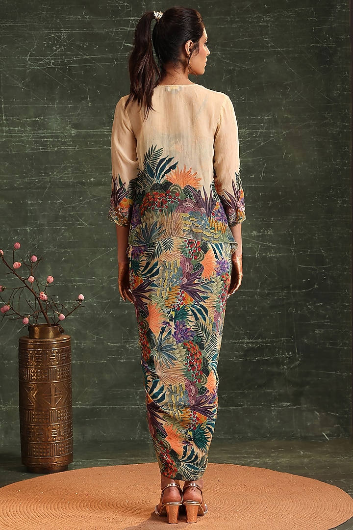 Beige Crepe Printed & Embellished Jacket Vacation Dress by Soup by Sougat Paul at Pernia's Pop Up Shop
