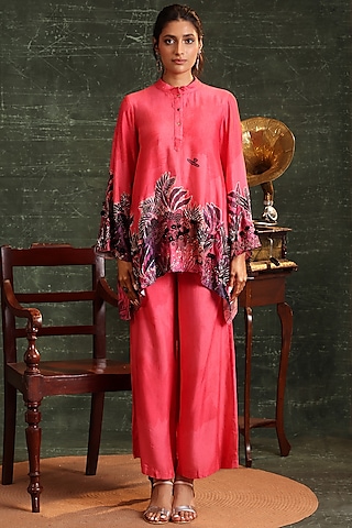 Pink Chanderi Silk Embellished Co-Ord Set by Soup by Sougat Paul