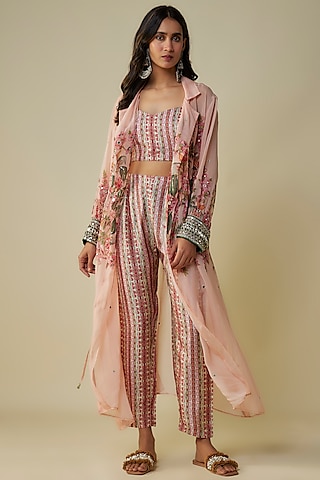 Pink Organza & Malaysian Silk Jacket Set by Soup by Sougat Paul
