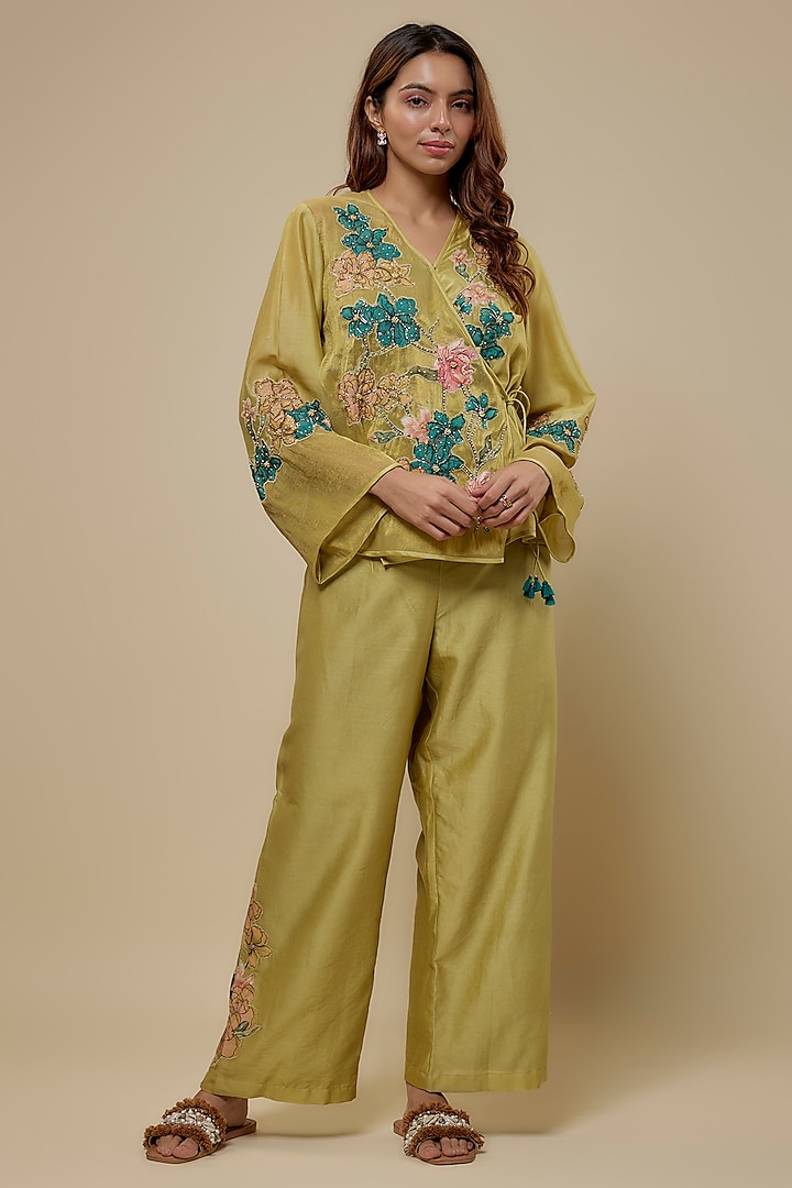 Green Chanderi Pant Set by Soup by Sougat Paul at Pernia's Pop Up Shop