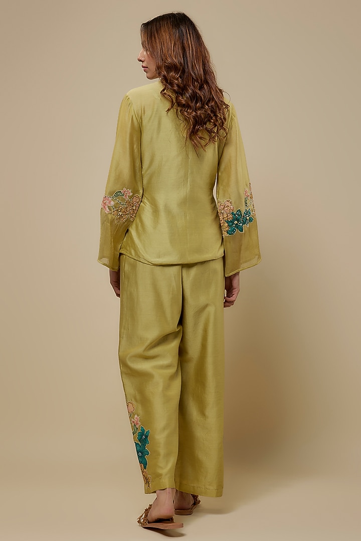 Green Chanderi Pant Set by Soup by Sougat Paul at Pernia's Pop Up Shop
