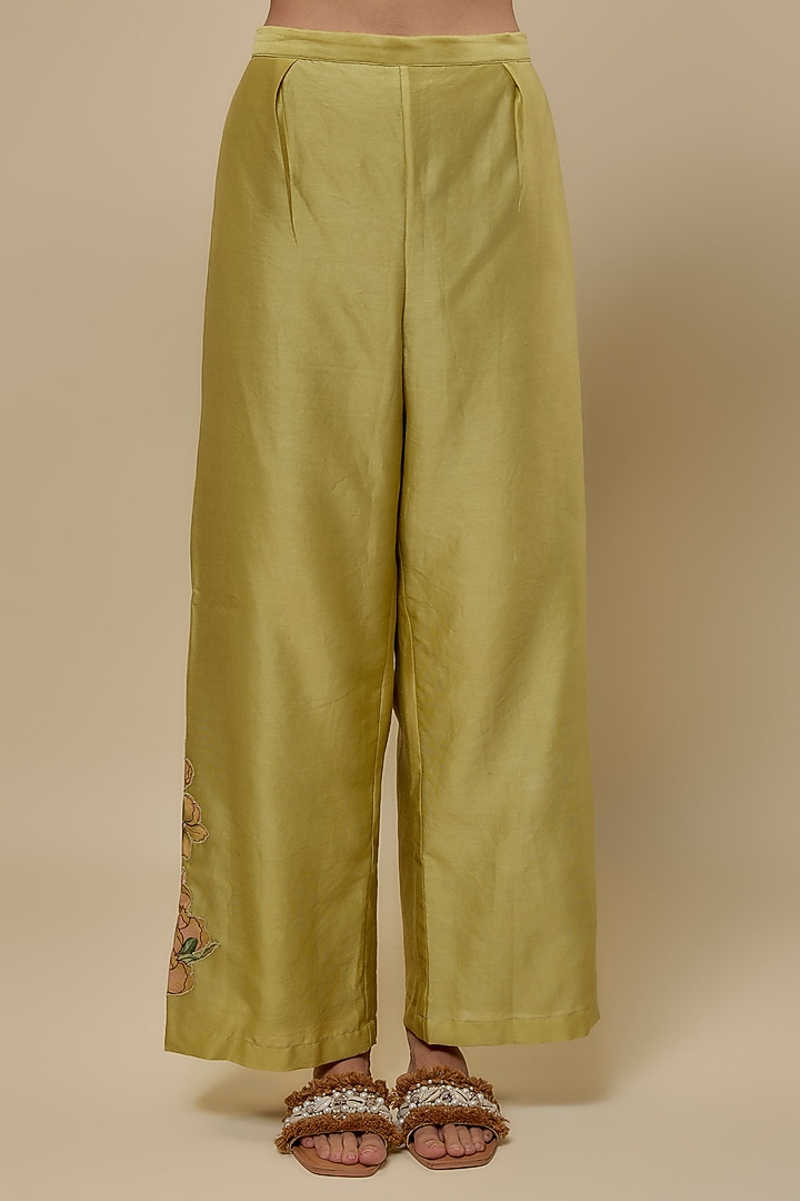 Green Chanderi Pant Set by Soup by Sougat Paul at Pernia's Pop Up Shop