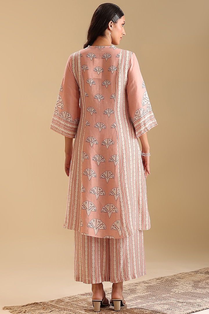 Peach Linen Cotton Embellished Straight Kurta Set by Soup by Sougat Paul at Pernia's Pop Up Shop