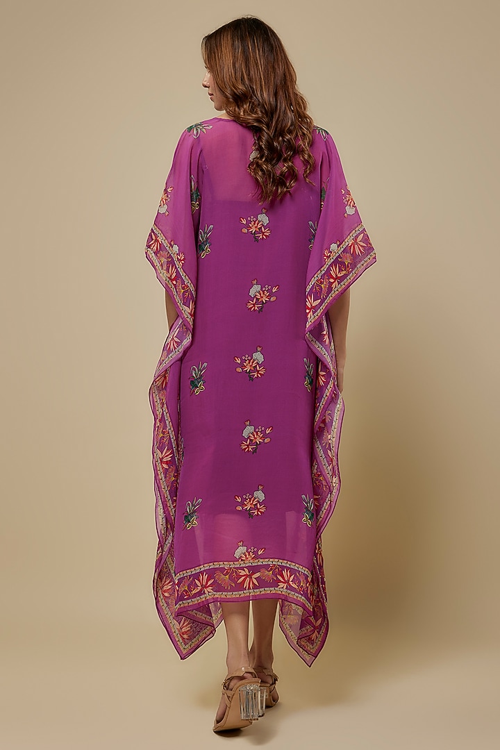 Purple Flat Chiffon Embellished Kaftan by Soup by Sougat Paul at Pernia's Pop Up Shop