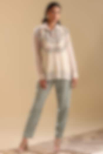 Beige & Green Linen Slub Printed Co-Ord Set by Soup by Sougat Paul at Pernia's Pop Up Shop