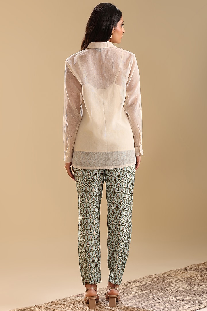 Beige & Green Linen Slub Printed Co-Ord Set by Soup by Sougat Paul at Pernia's Pop Up Shop