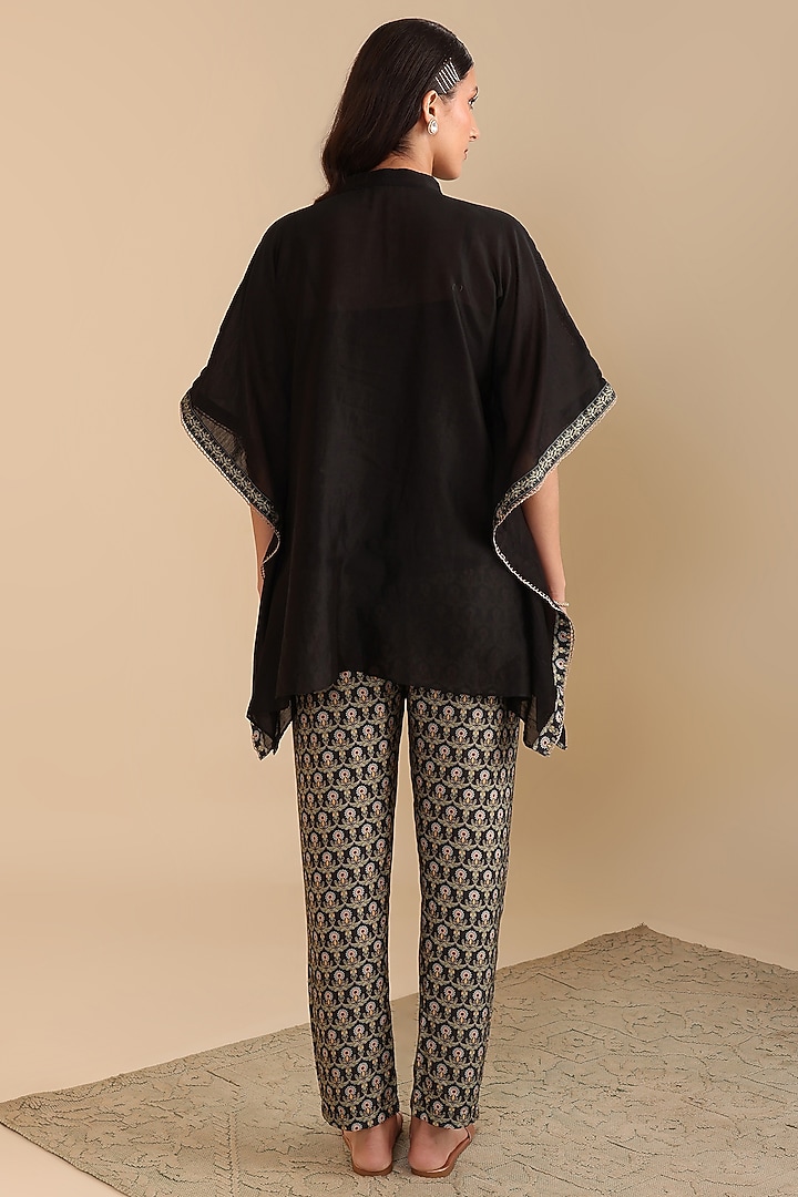 Black Chanderi Applique Embellished Kaftan Set by Soup by Sougat Paul at Pernia's Pop Up Shop