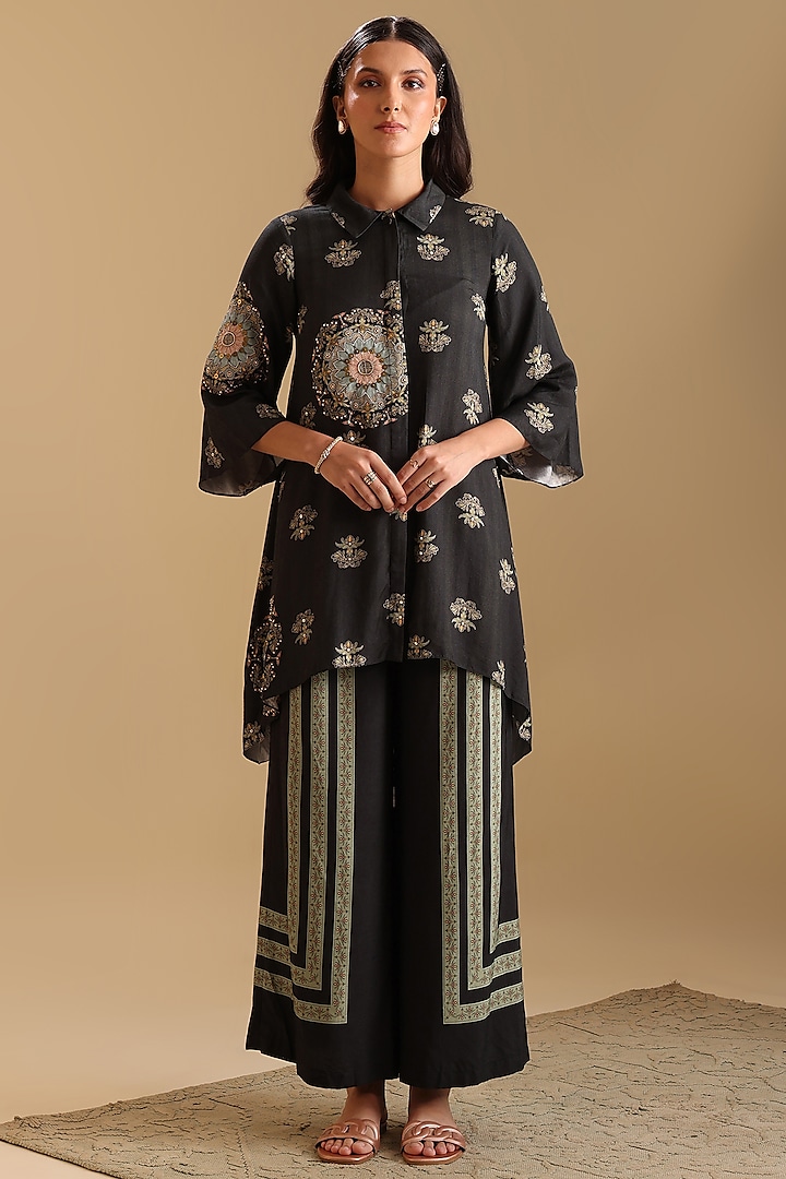 Black Cotton Silk Embellished Co-Ord Set by Soup by Sougat Paul at Pernia's Pop Up Shop