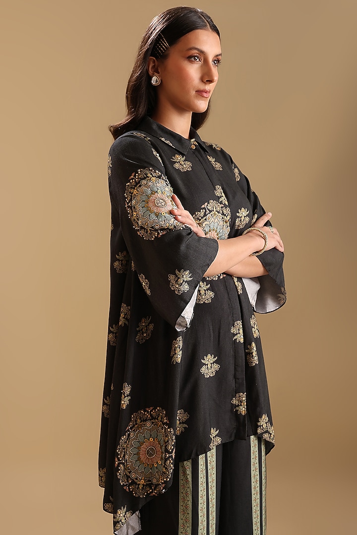 Black Cotton Silk Embellished Co-Ord Set by Soup by Sougat Paul at Pernia's Pop Up Shop