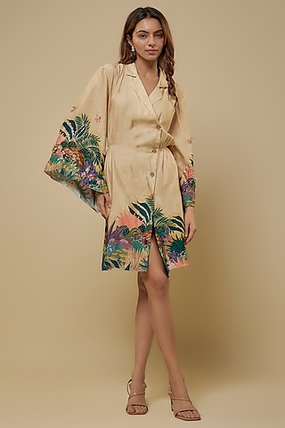 Beige Chanderi Embroidered Dress by Soup by Sougat Paul