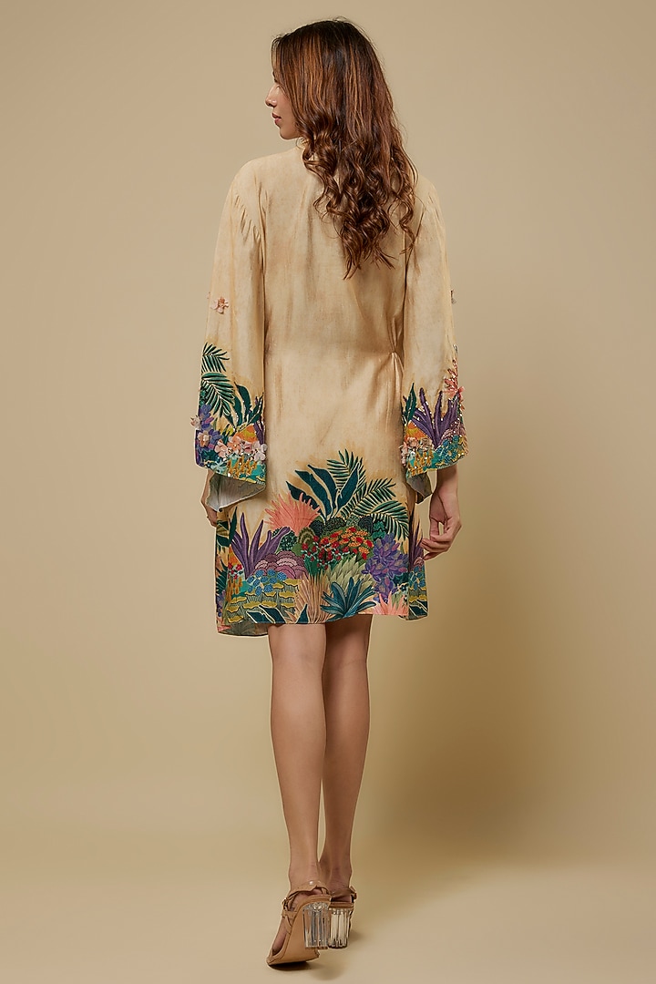 Beige Chanderi Embroidered Summer Dress by Soup by Sougat Paul at Pernia's Pop Up Shop