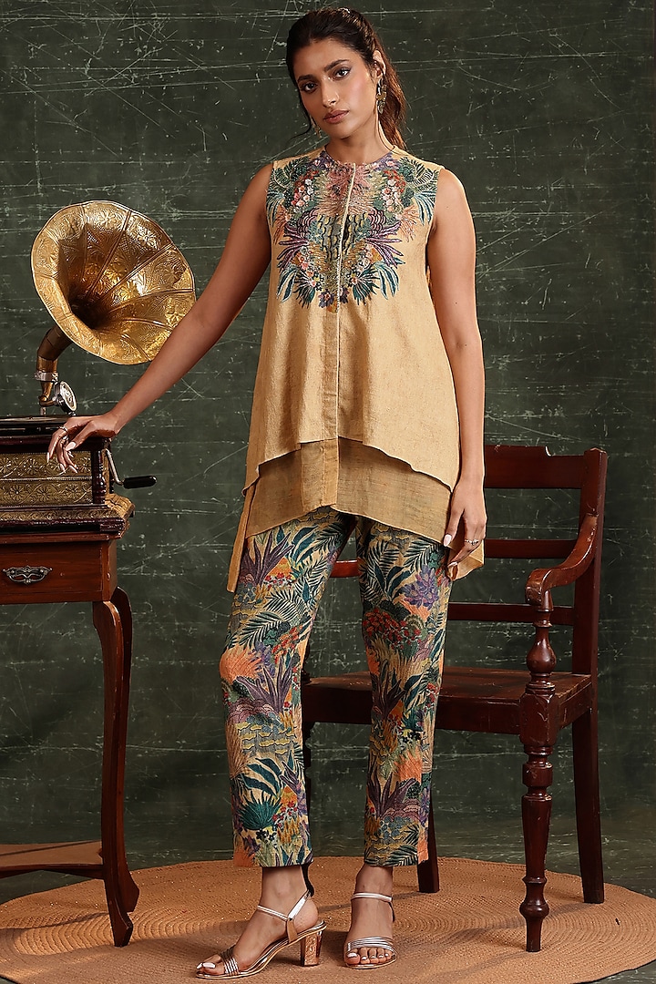 Beige Cotton Embellished & Printed Co-Ord Set by Soup by Sougat Paul