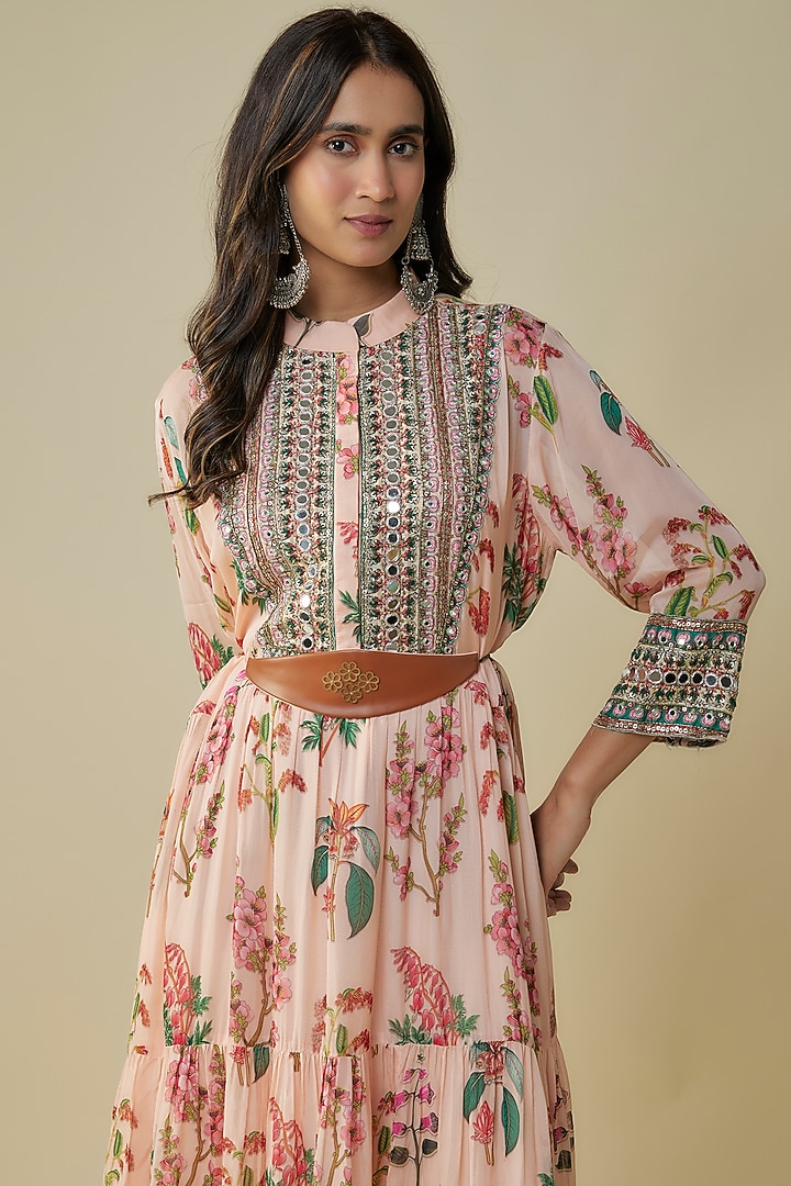 Pink Flat Chiffon & Malaysian Silk Printed Maxi Vacation Dress by Soup by Sougat Paul at Pernia's Pop Up Shop