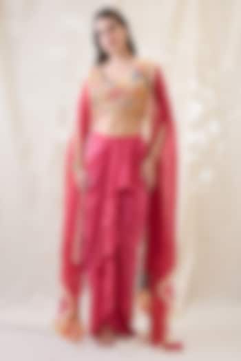 Pink Crepe Draped Skirt Set by Soup by Sougat Paul at Pernia's Pop Up Shop