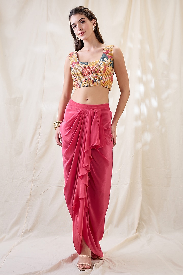 Pink Crepe Draped Skirt Set by Soup by Sougat Paul at Pernia's Pop Up Shop