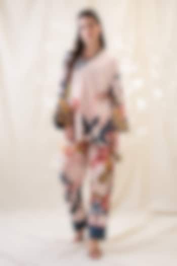 Beige Chanderi Floral Embellished Tunic Set by Soup by Sougat Paul at Pernia's Pop Up Shop