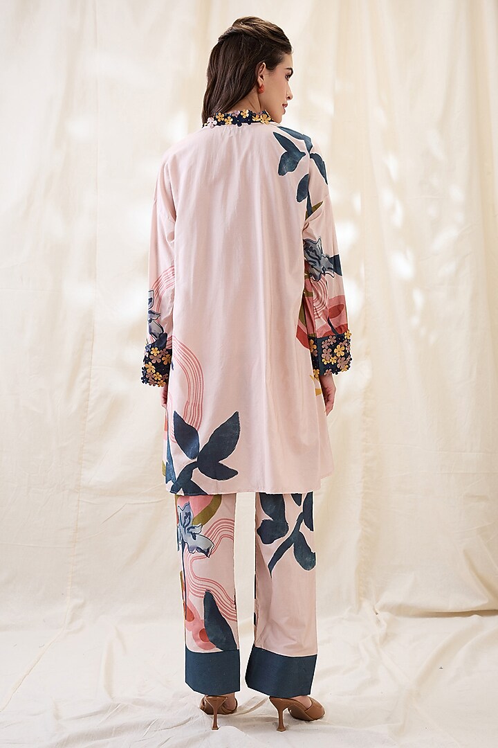 Beige Chanderi Floral Embellished Tunic Set by Soup by Sougat Paul at Pernia's Pop Up Shop