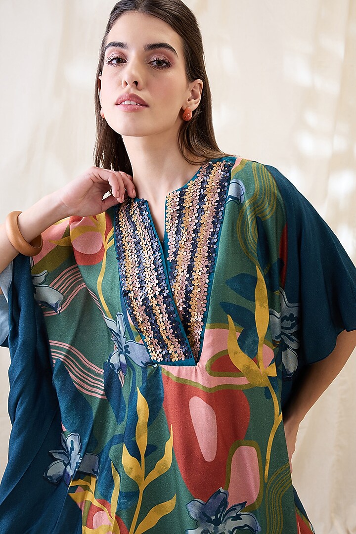Green Chanderi Floral Embellished Co-Ord Set by Soup by Sougat Paul at Pernia's Pop Up Shop