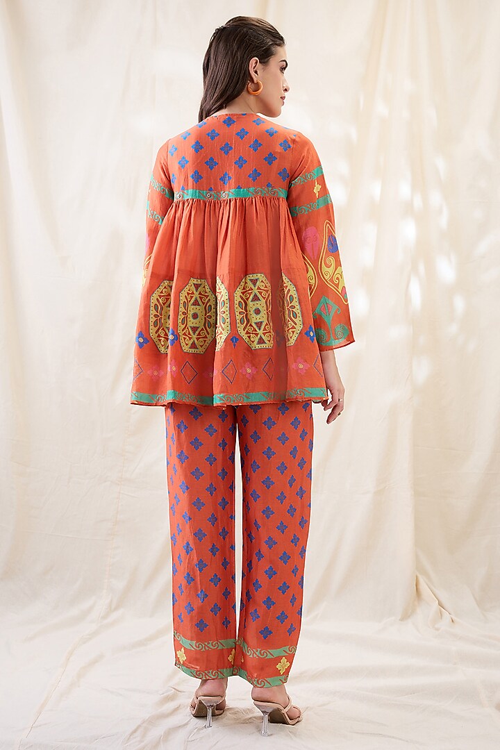 Orange Linen Printed & Embellished Co-Ord Set by Soup by Sougat Paul at Pernia's Pop Up Shop